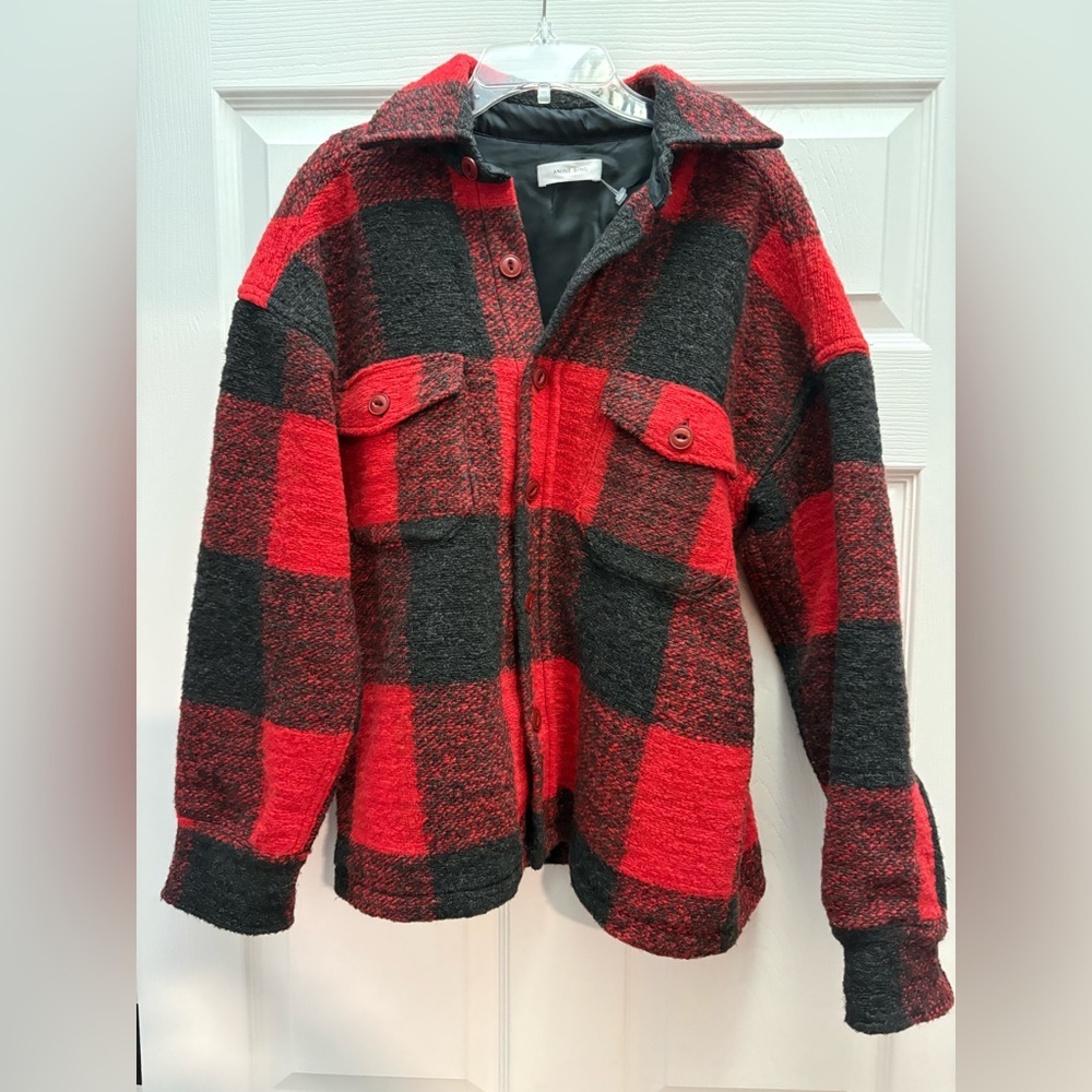 Anine Bing Bobbi Wool Shacket Jacket Buffalo Plaid Red NEW - Picture 5 of 11